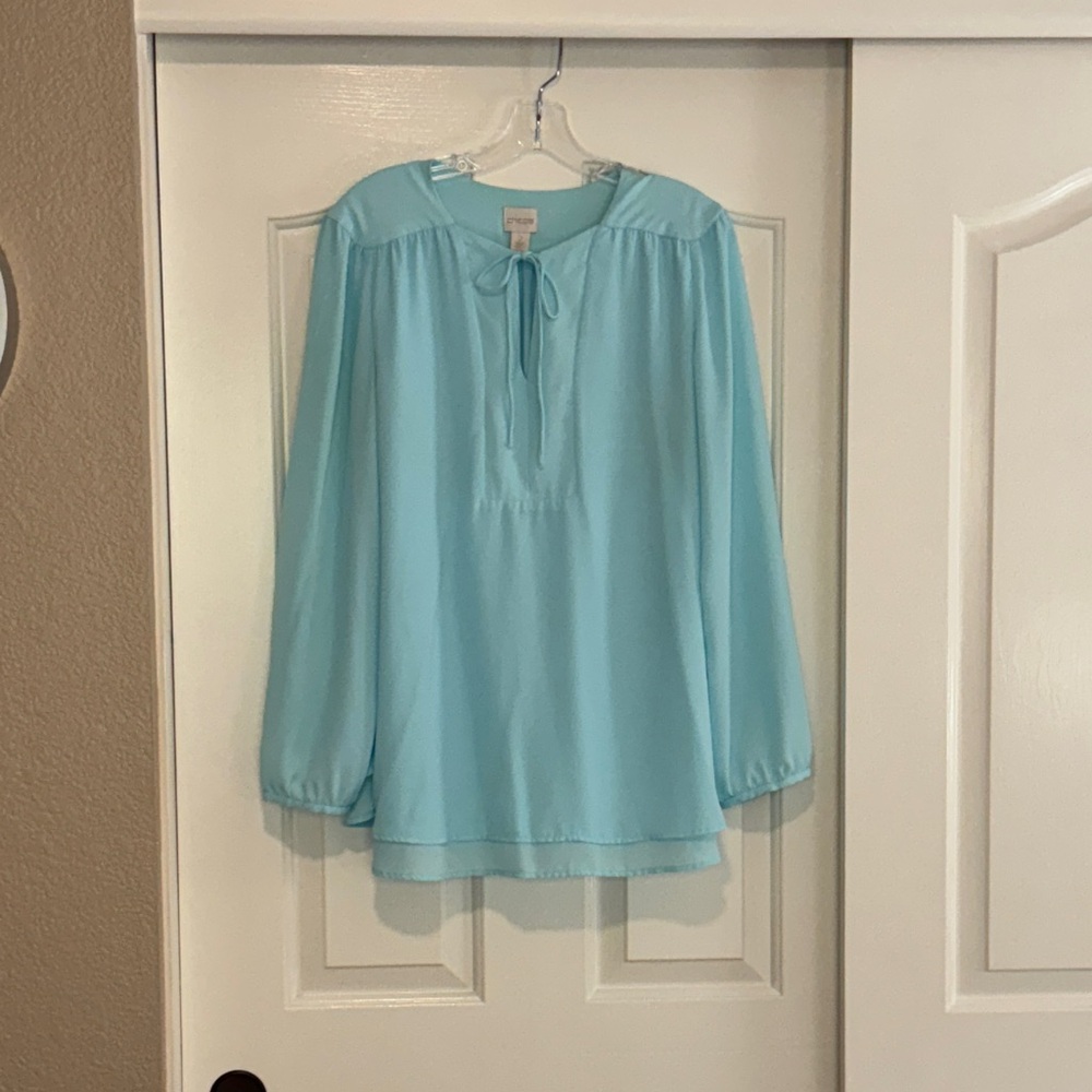 Chico's Aqua Blue Blouse with Tie-Neck